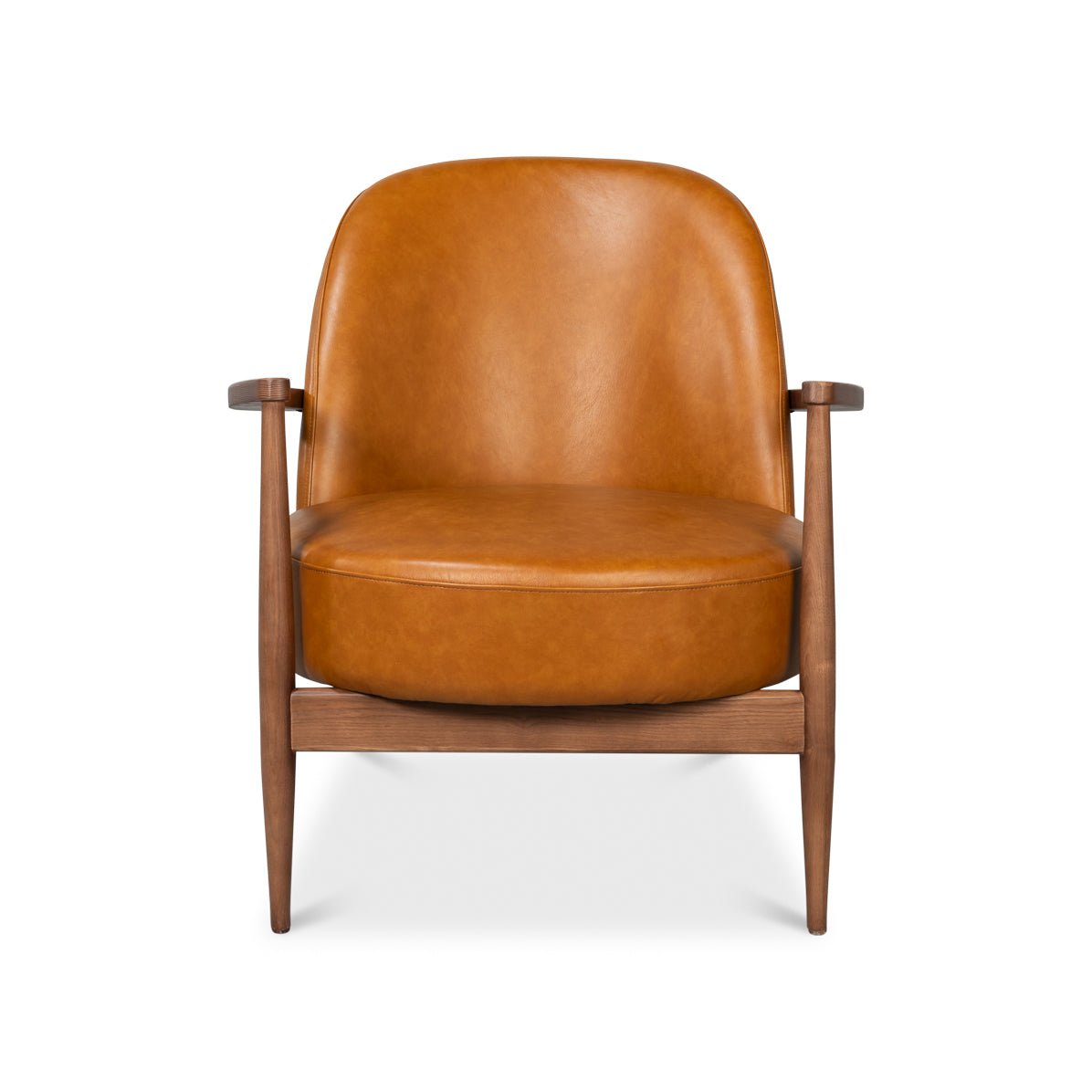 Mid Century Tan Leather Arm Chair - English Georgian America