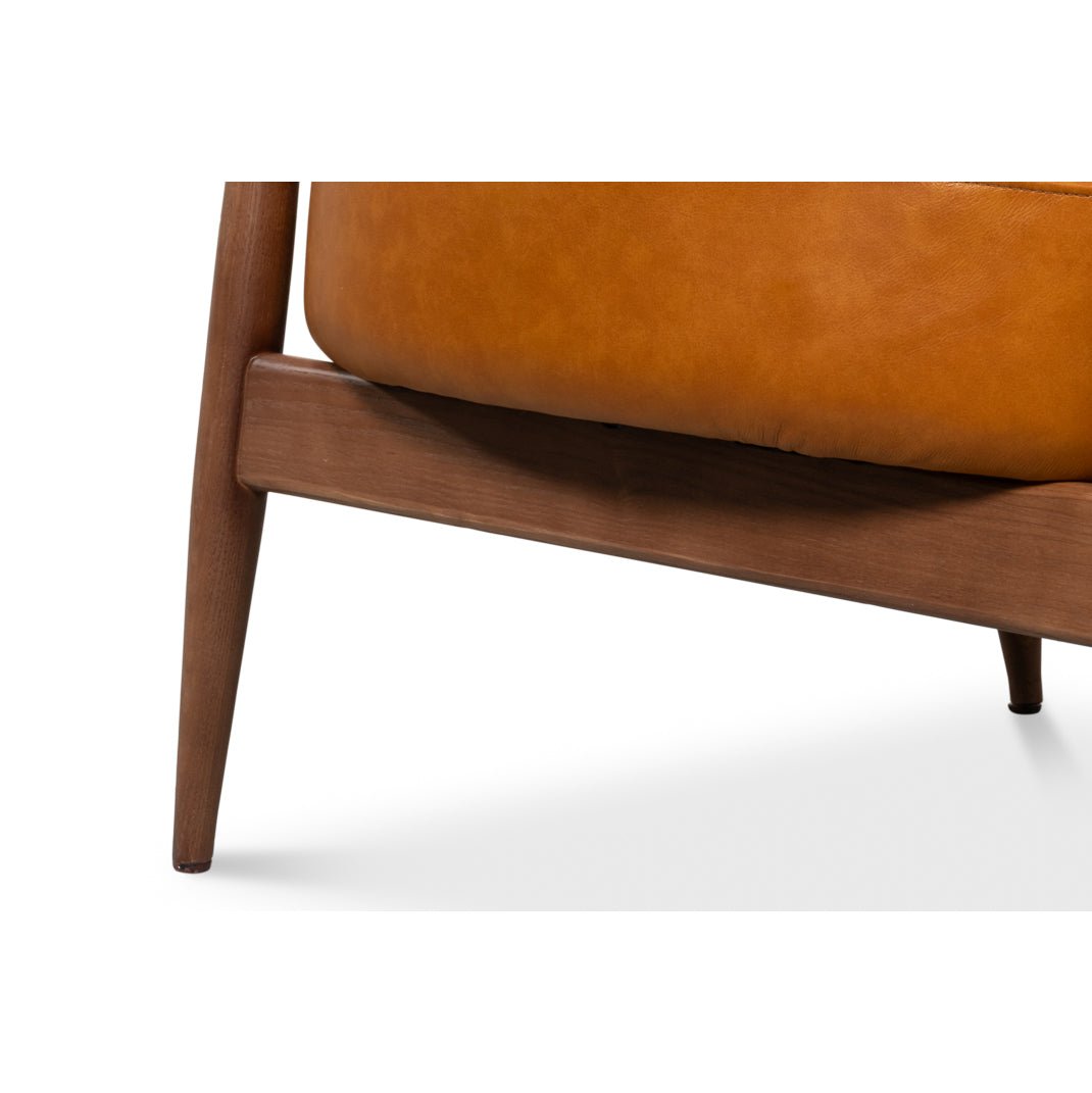 Mid Century Tan Leather Arm Chair - English Georgian America