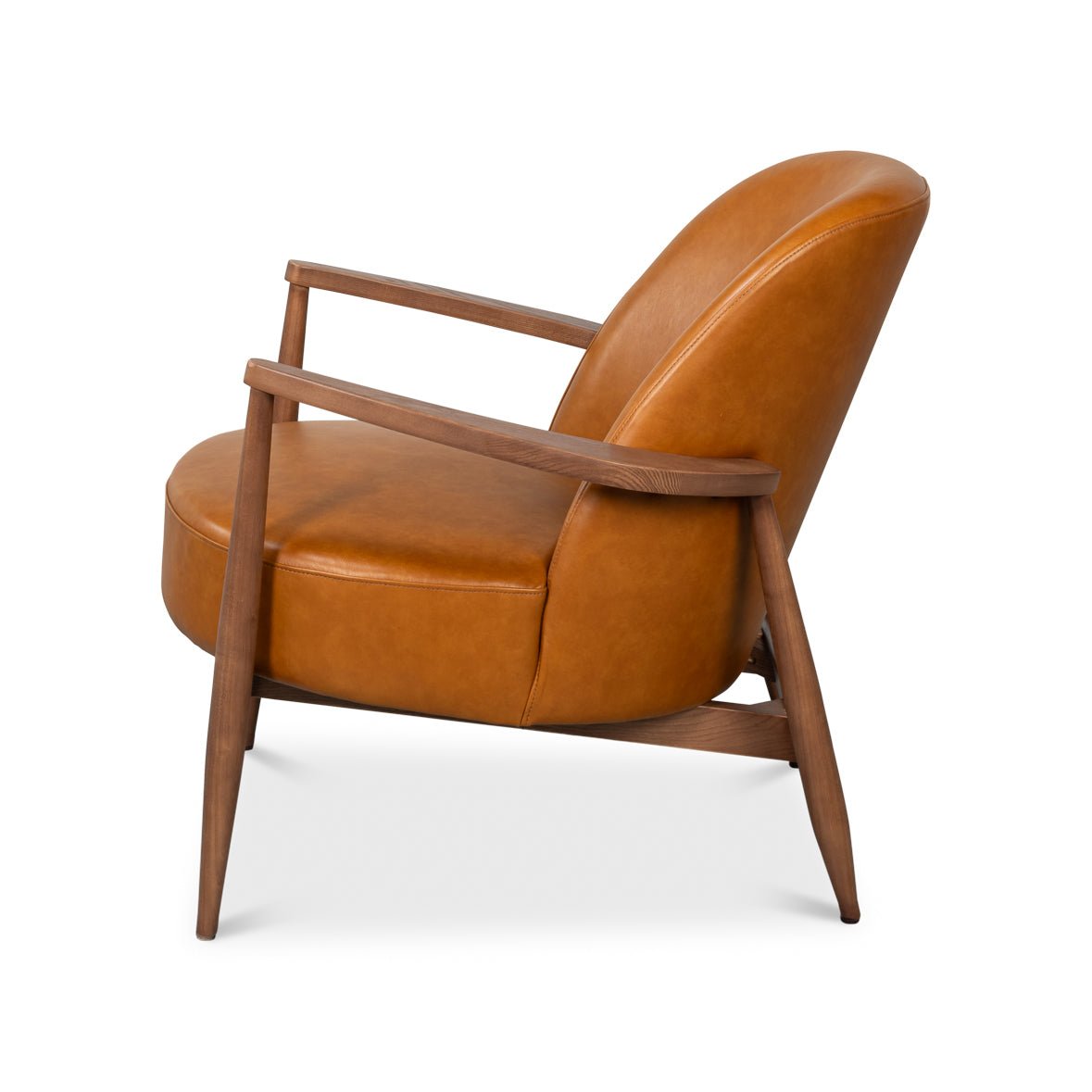 Mid Century Tan Leather Arm Chair - English Georgian America