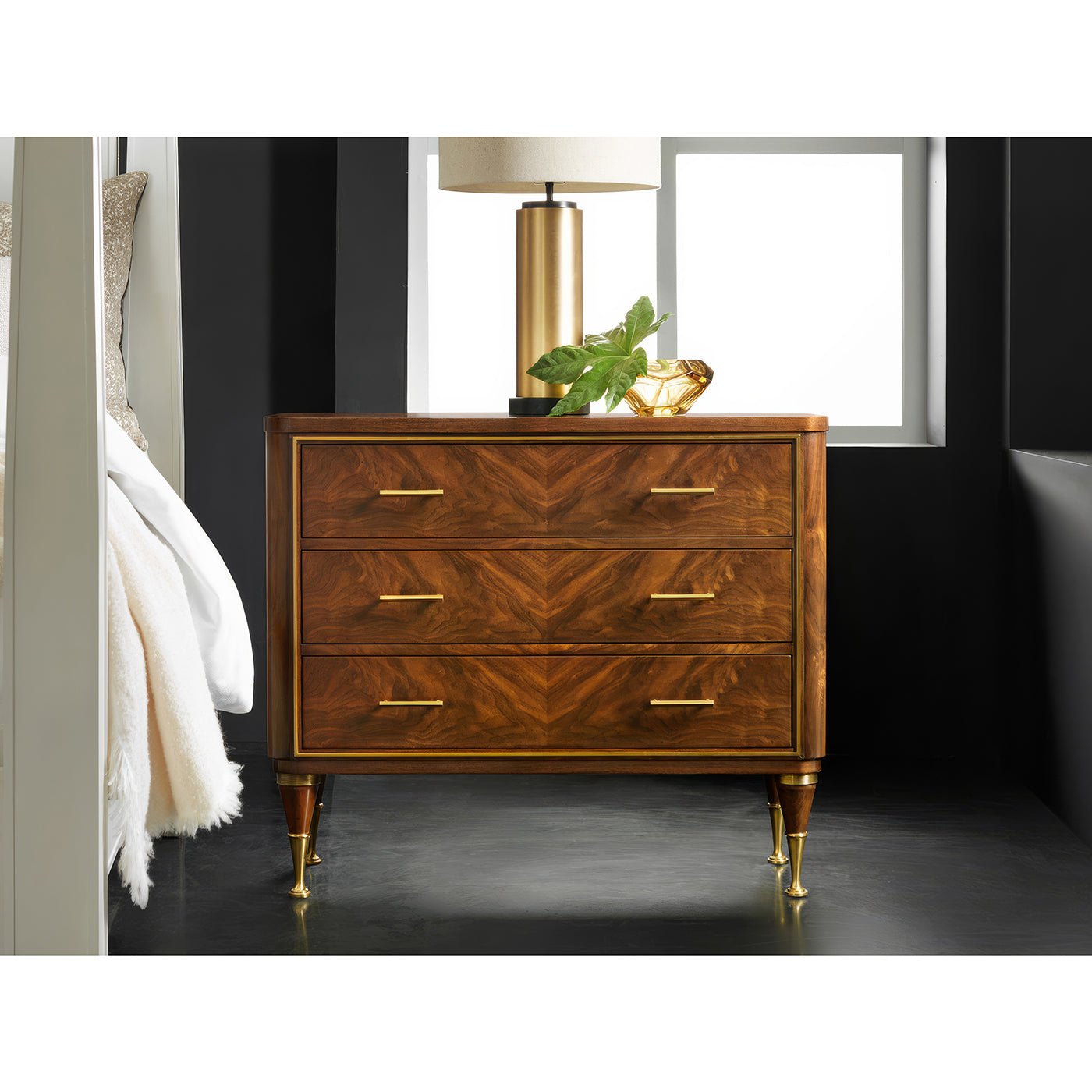 Mid Century Walnut Bedside Chest - English Georgian America