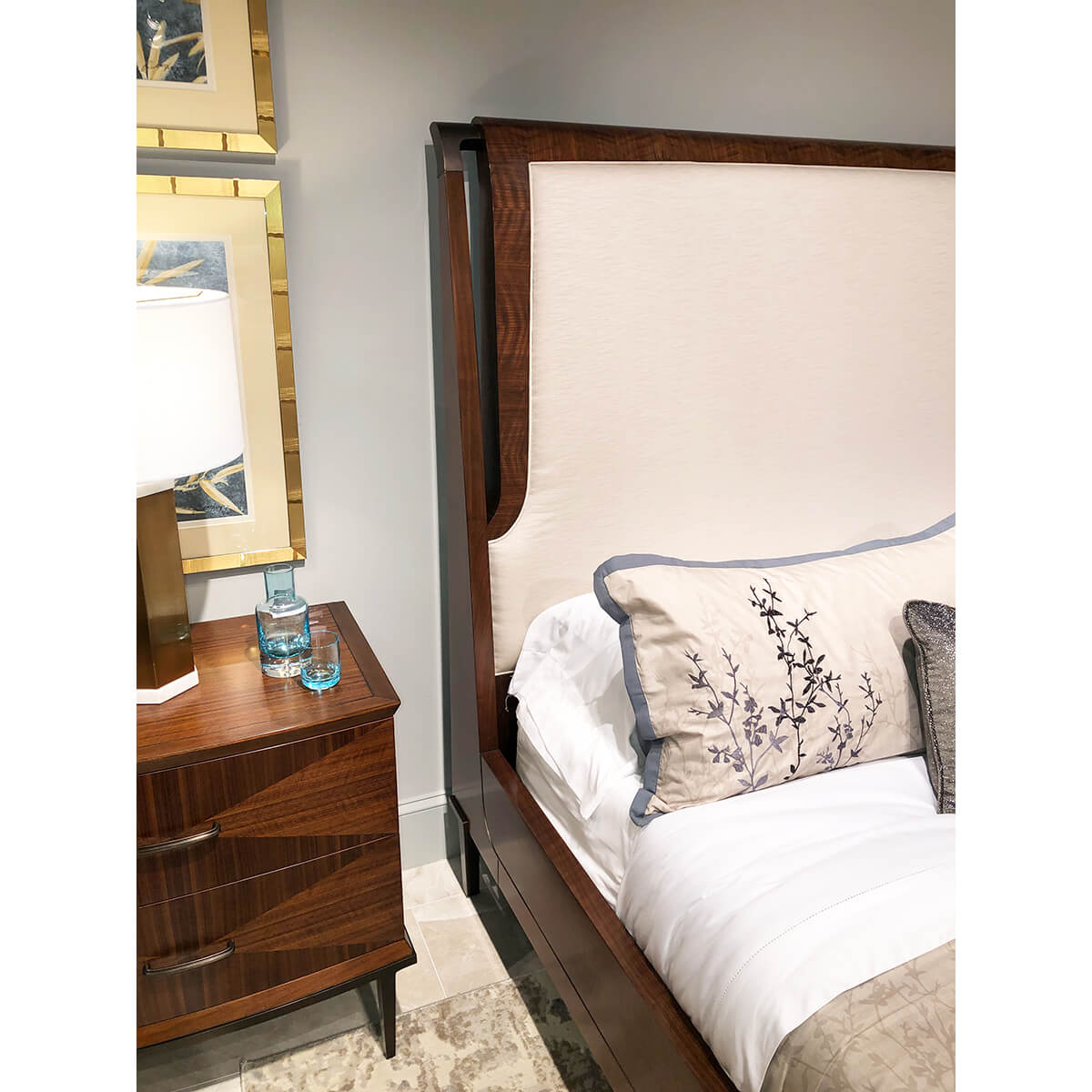 Mid Century Walnut Upholstered Bed - King - English Georgian America