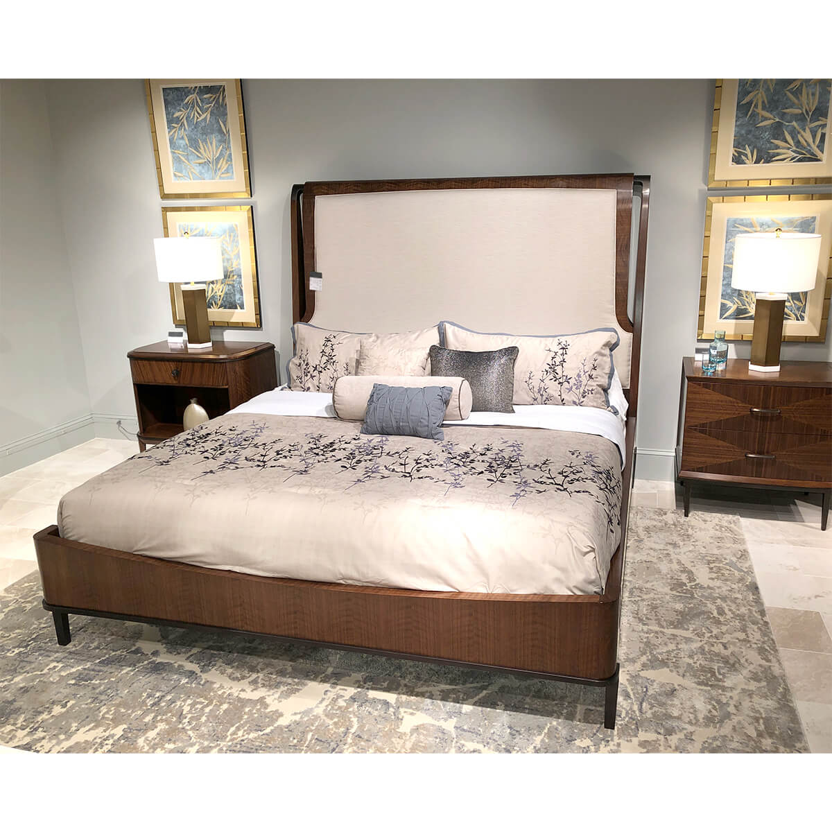 Mid Century Walnut Upholstered Bed - King - English Georgian America