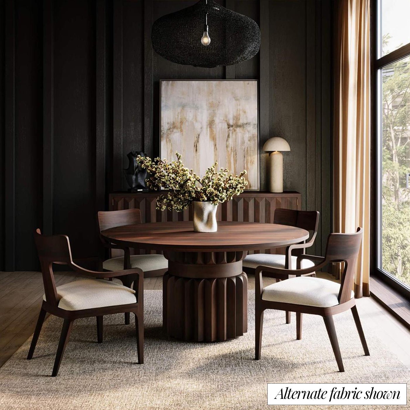 Mid‑Century Dining Armchair – Walnut Finish, Dark Green - English Georgian America