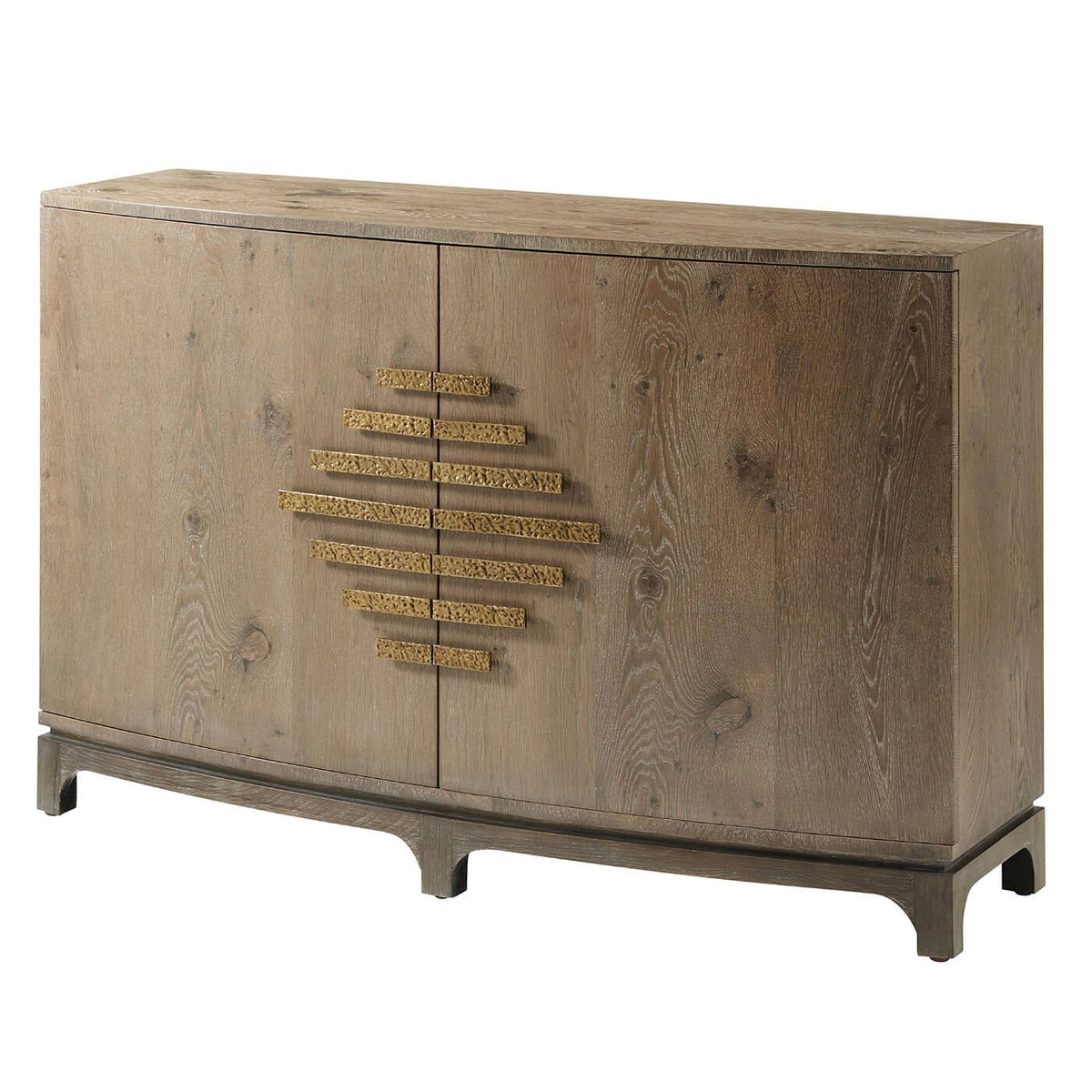 Modern Aged Oak Bowfront Cabinet - English Georgian America