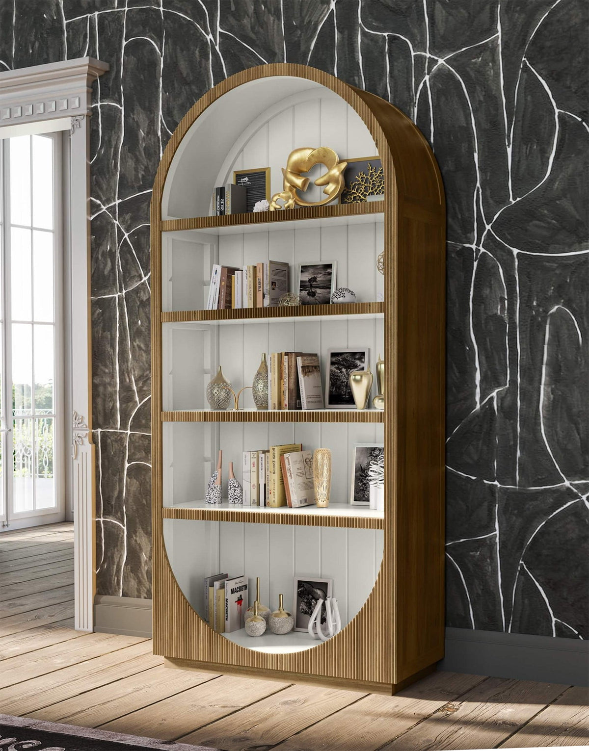 Modern Arched Top Open Bookshelf - English Georgian America