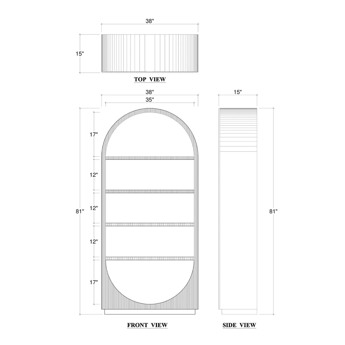 Modern Arched Top Open Bookshelf - English Georgian America