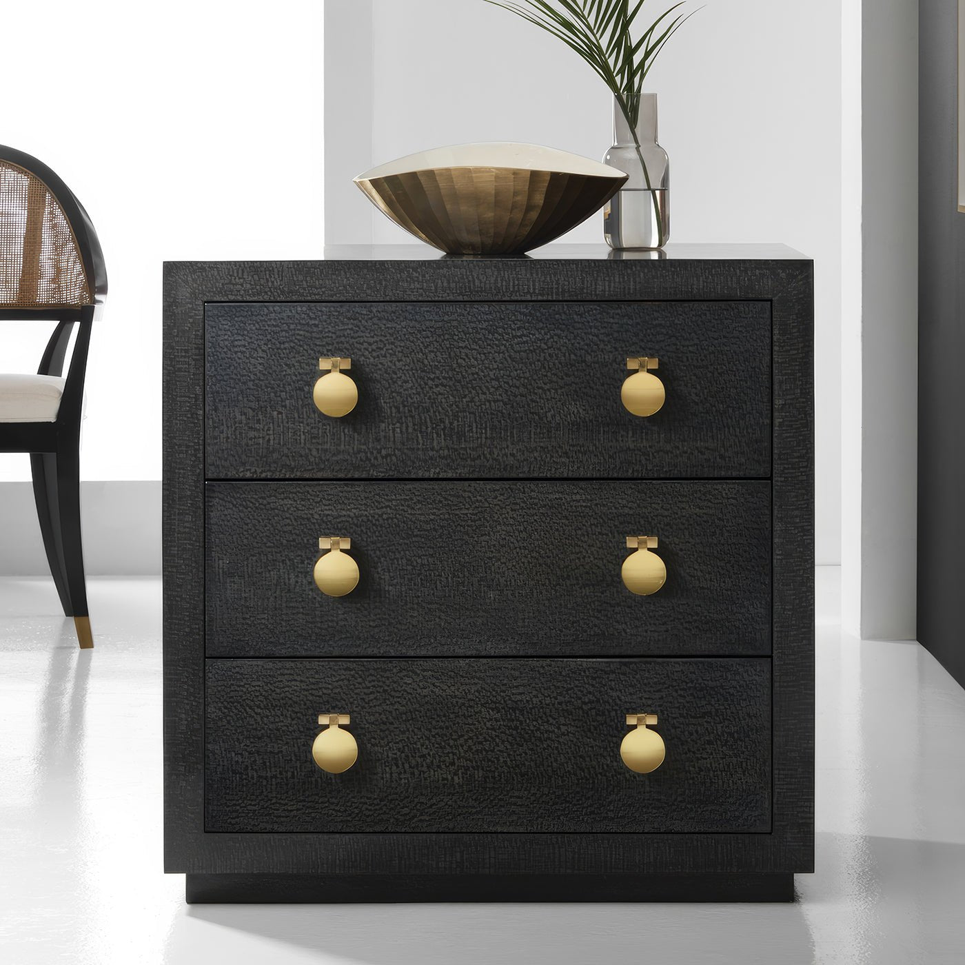 Modern Black Bedside Chest - English Georgian America