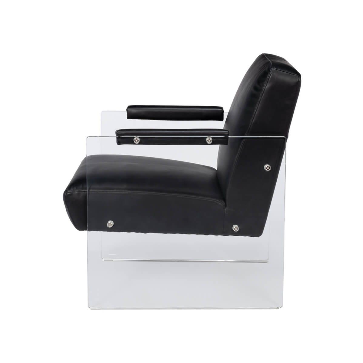 Modern Black Leather and Lucite Armchair - English Georgian America