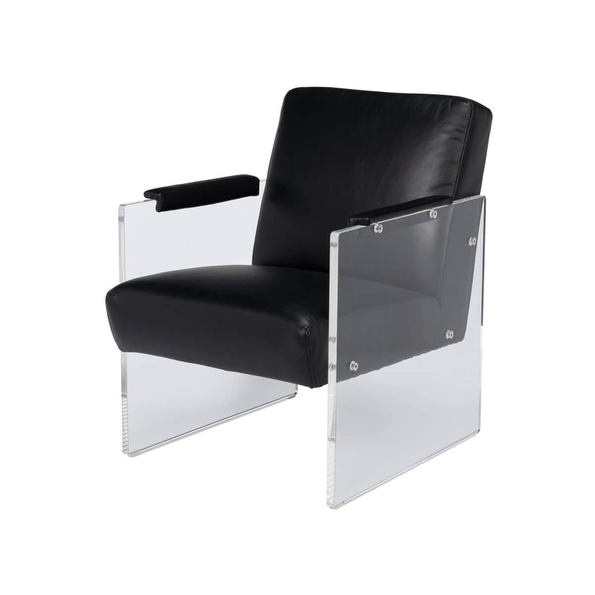 Modern Black Leather and Lucite Armchair - English Georgian America