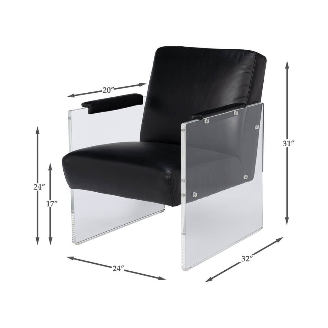 Modern Black Leather and Lucite Armchair - English Georgian America