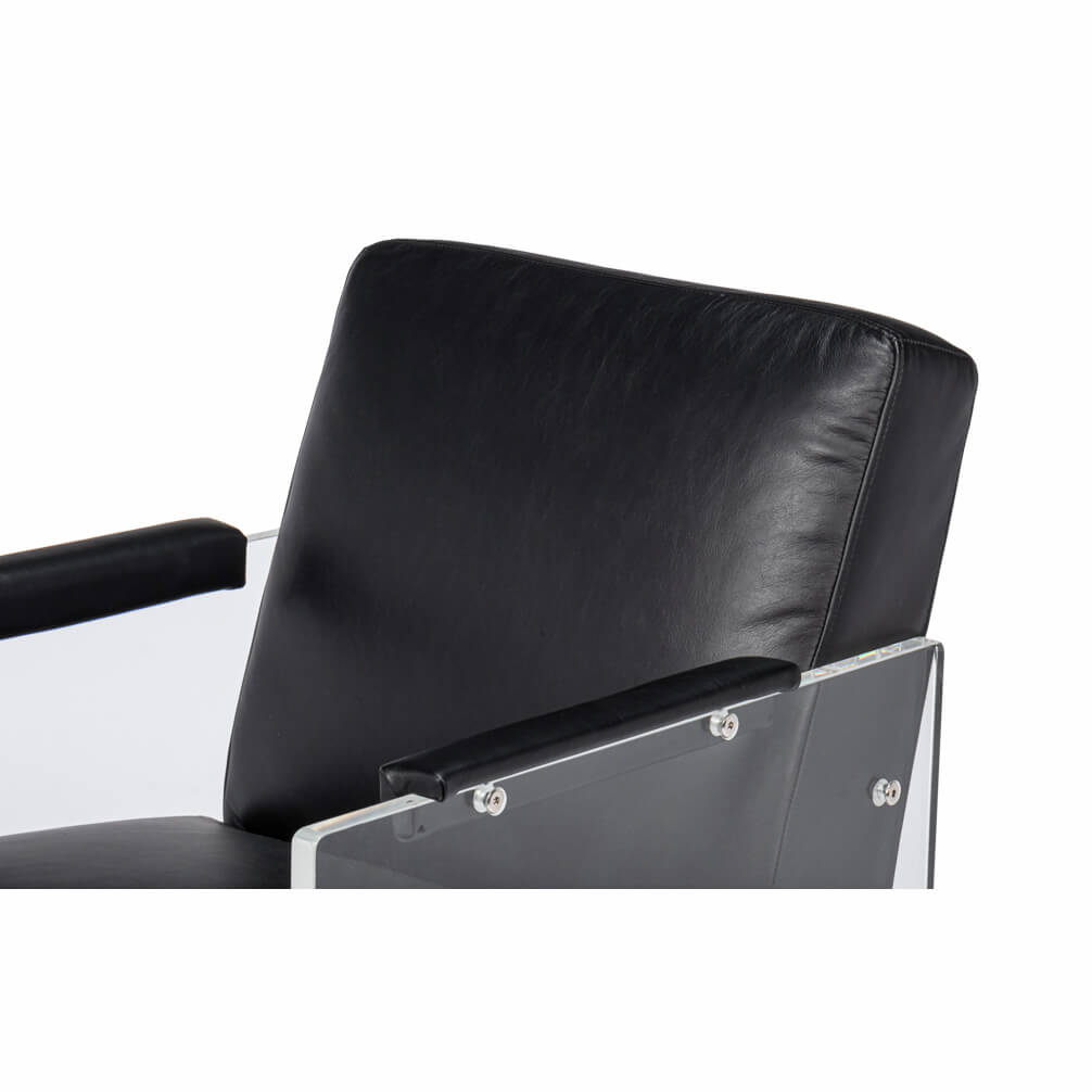 Modern Black Leather and Lucite Armchair - English Georgian America