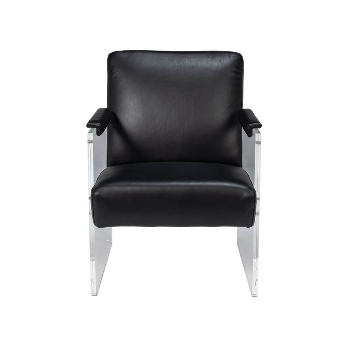 Modern Black Leather and Lucite Armchair - English Georgian America