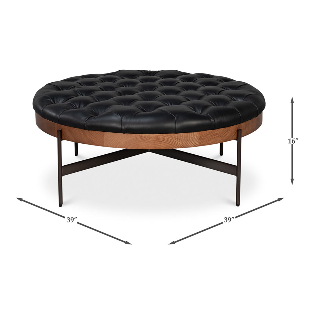 Modern Black Leather Cocktail Ottoman - English Georgian America