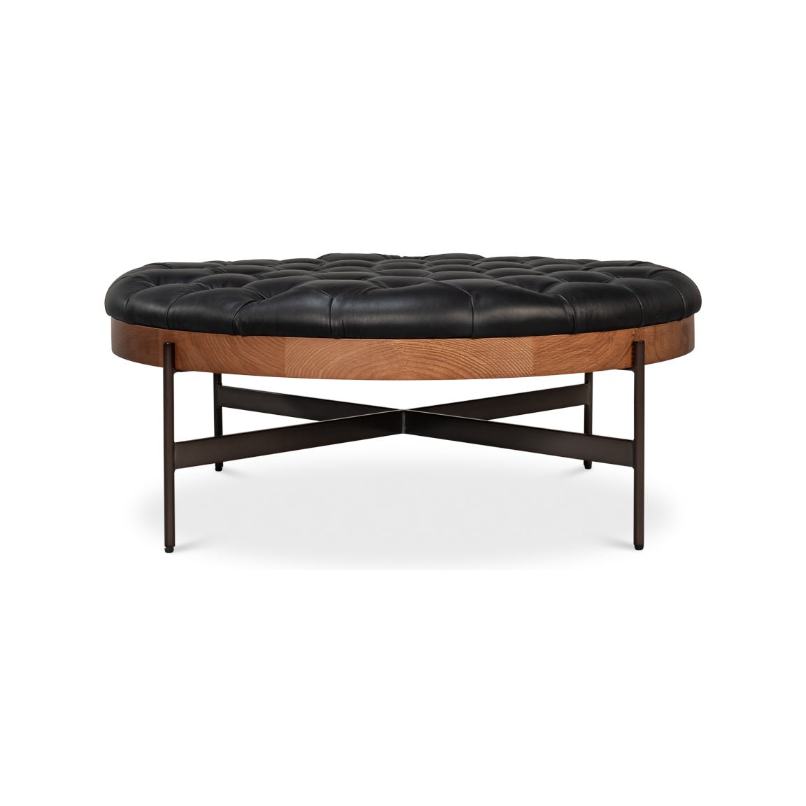Modern Black Leather Cocktail Ottoman - English Georgian America