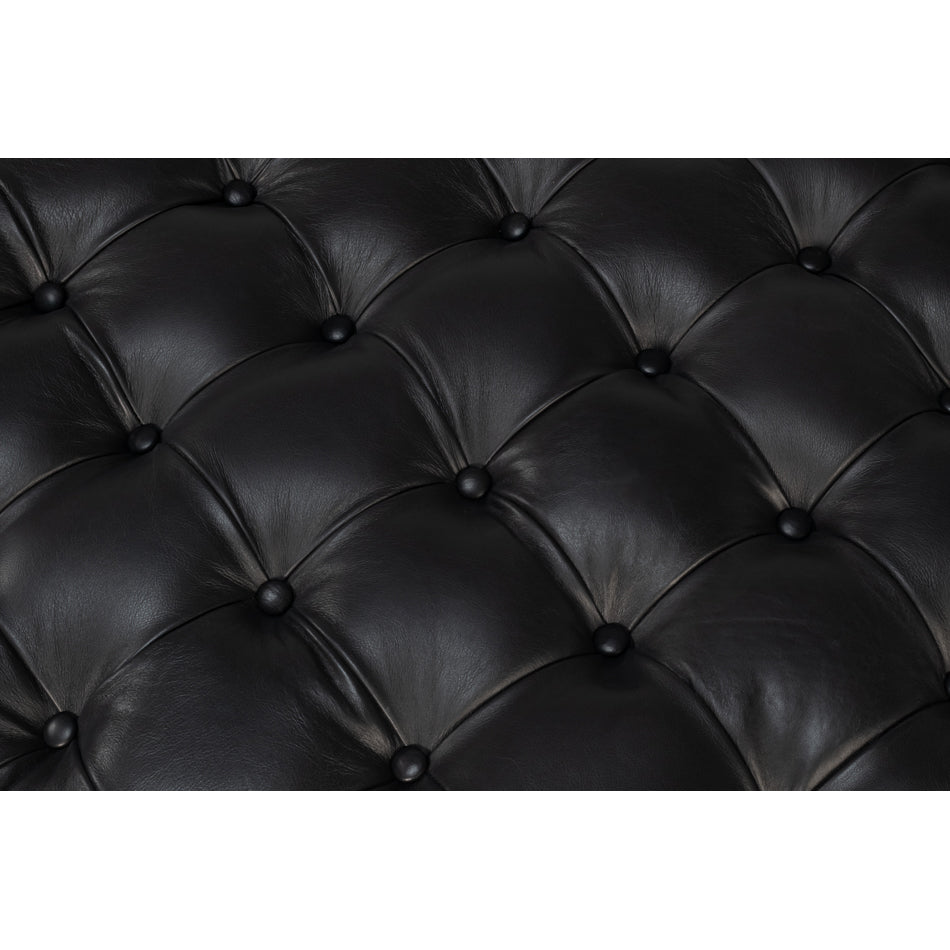 Modern Black Leather Cocktail Ottoman - English Georgian America