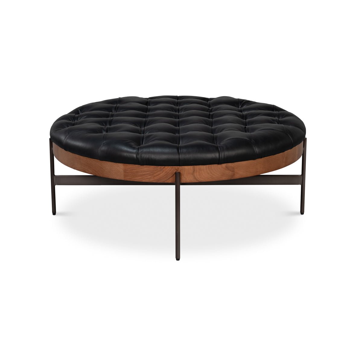Modern Black Leather Cocktail Ottoman - English Georgian America