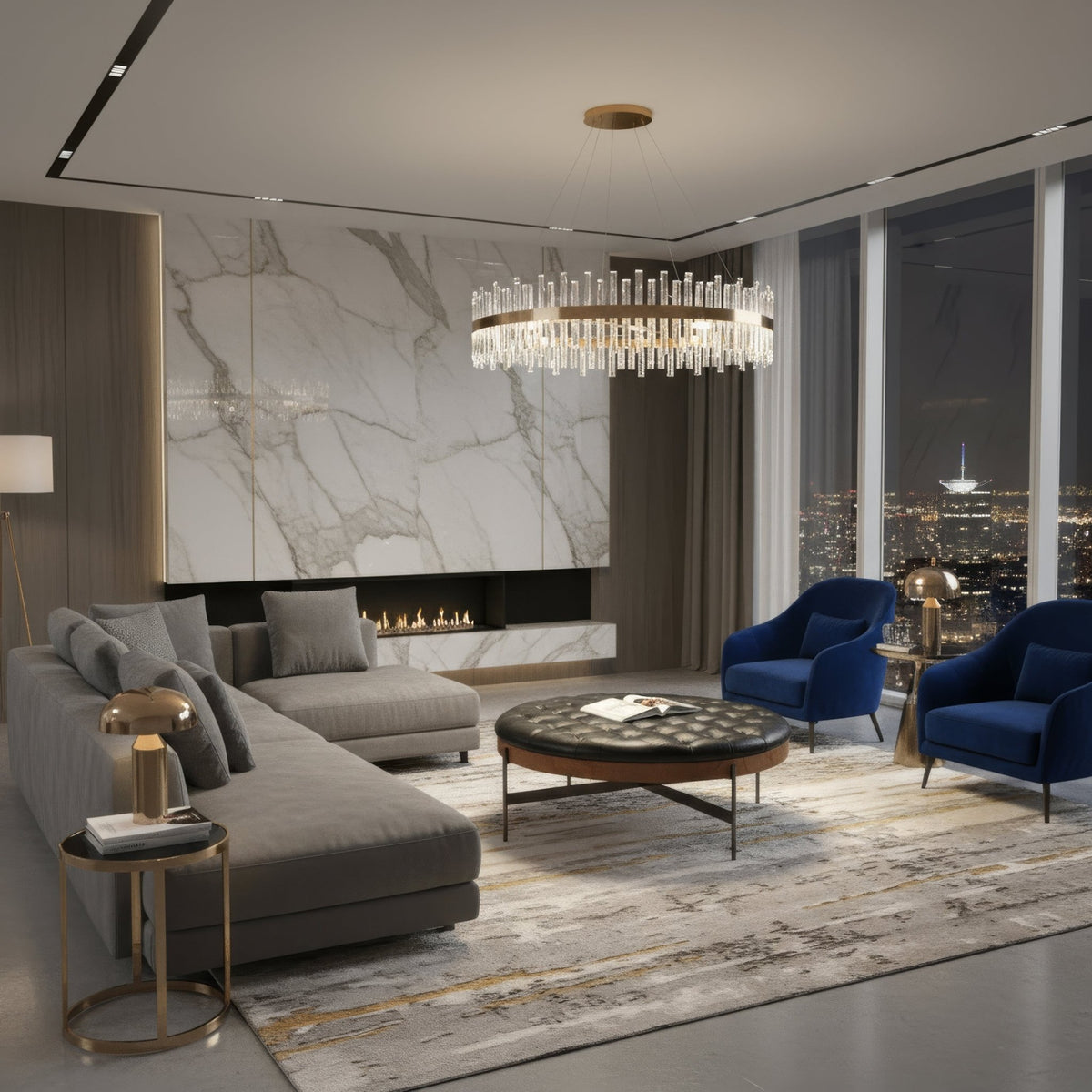 Modern Black Leather Cocktail Ottoman - English Georgian America