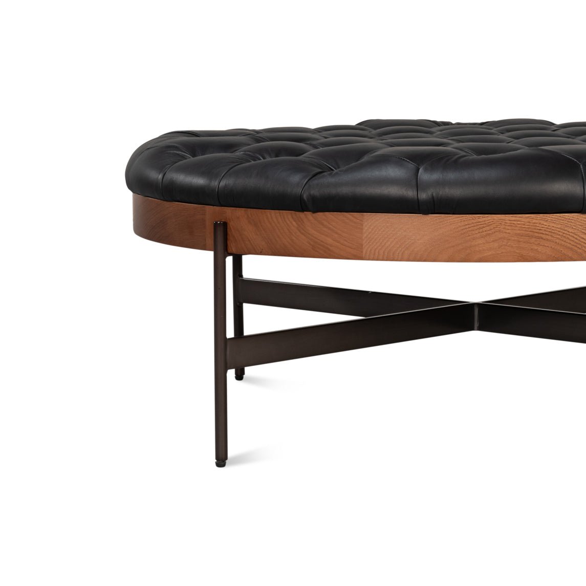 Modern Black Leather Cocktail Ottoman - English Georgian America