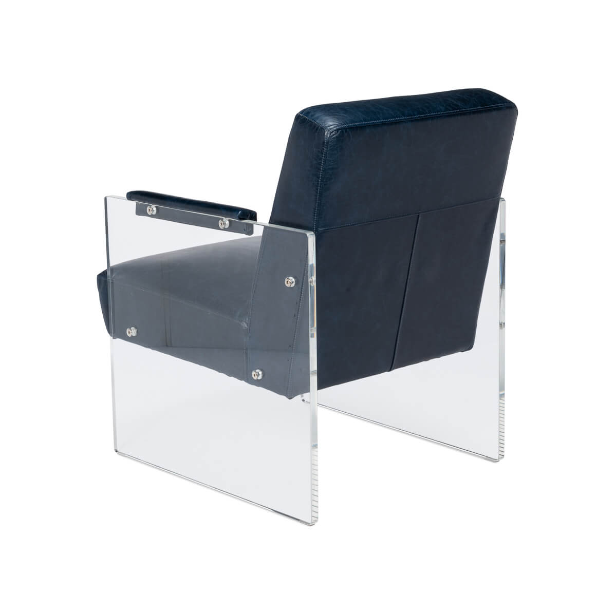 Modern Blue Leather and Lucite Armchair - English Georgian America