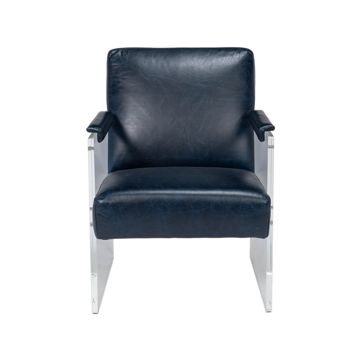 Modern Blue Leather and Lucite Armchair - English Georgian America