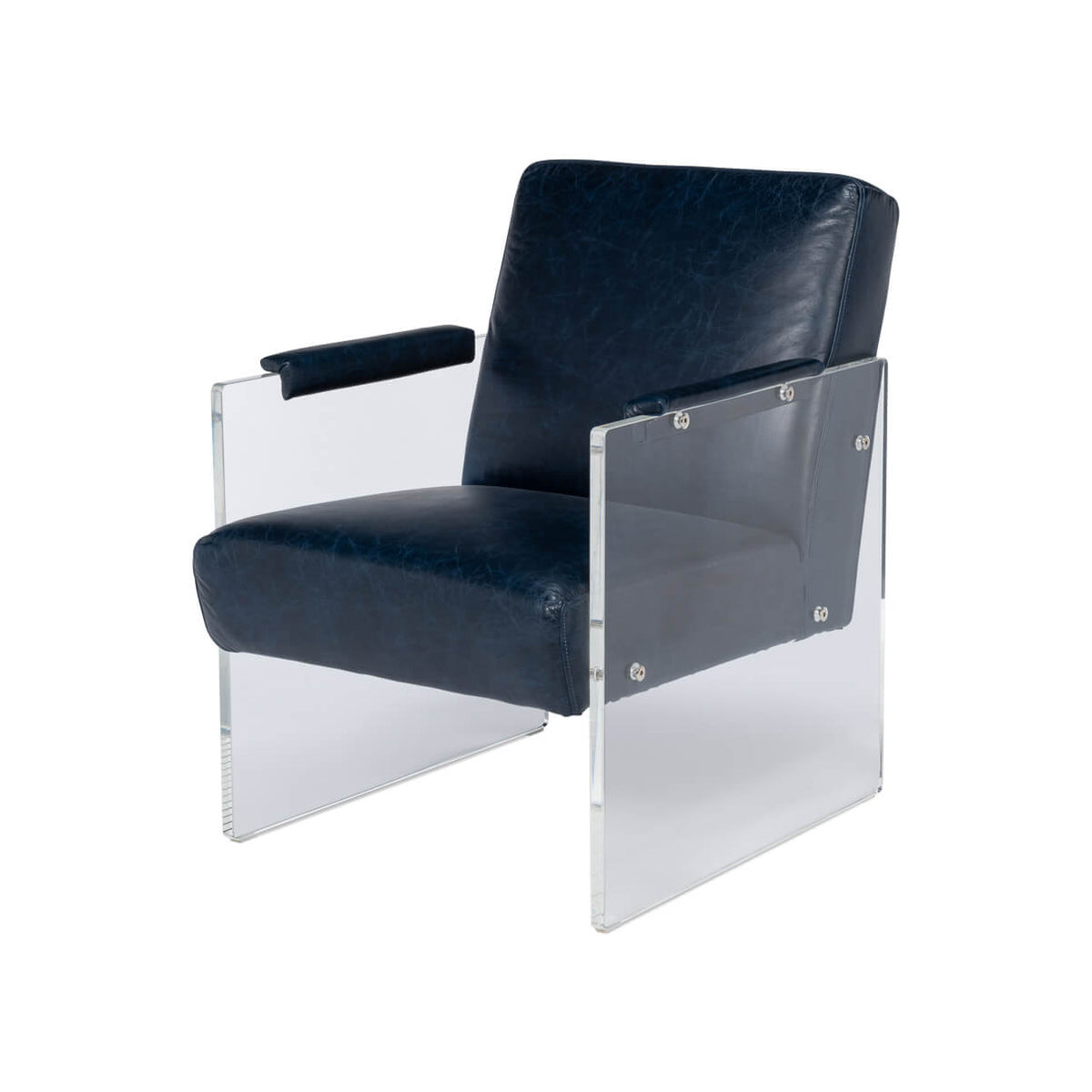 Modern Blue Leather and Lucite Armchair - English Georgian America