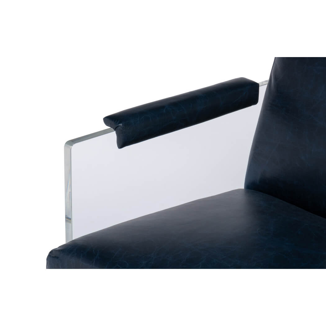 Modern Blue Leather and Lucite Armchair - English Georgian America
