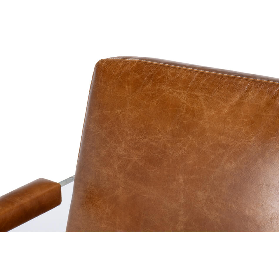 Modern Brown Leather and Lucite Armchair - English Georgian America