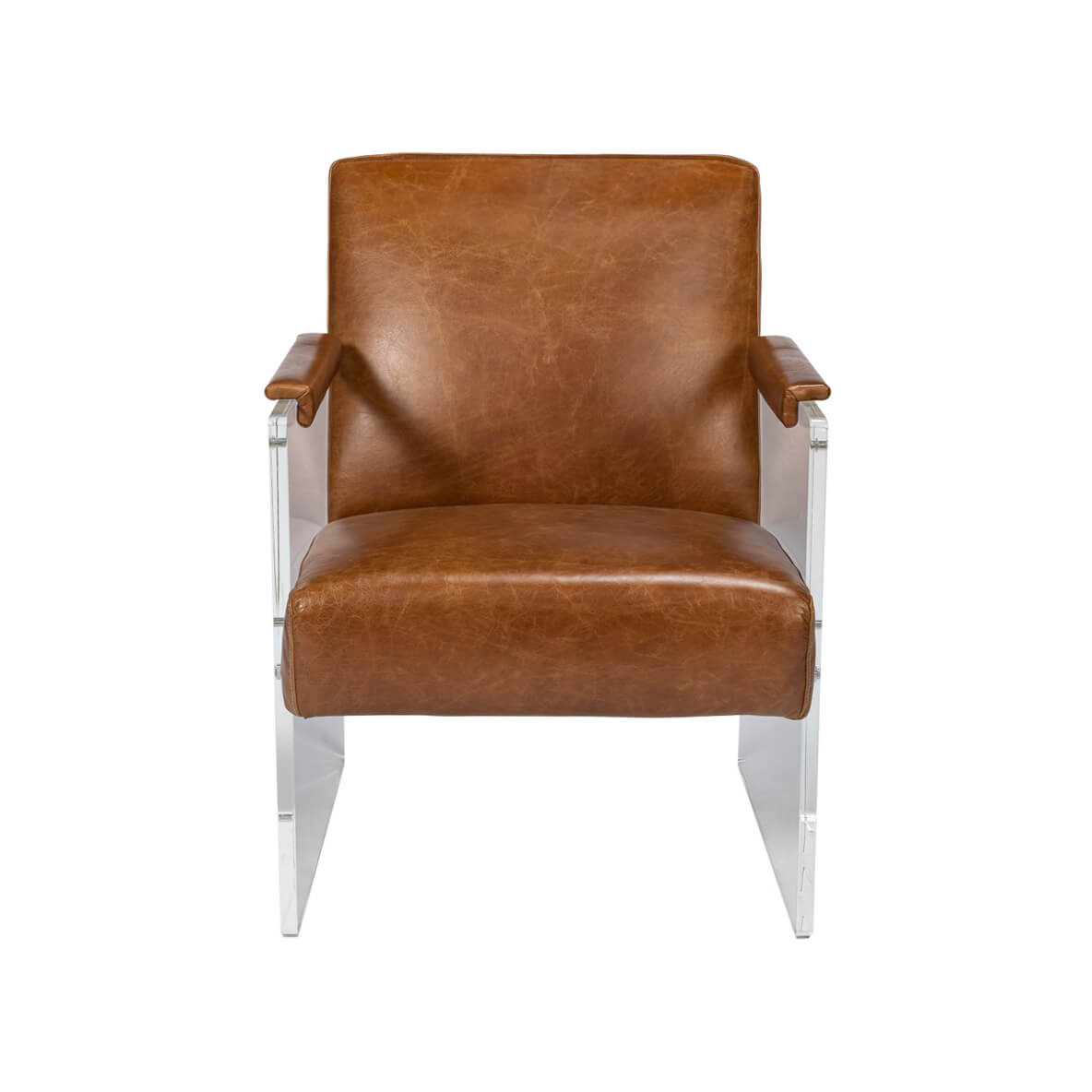 Modern Brown Leather and Lucite Armchair - English Georgian America
