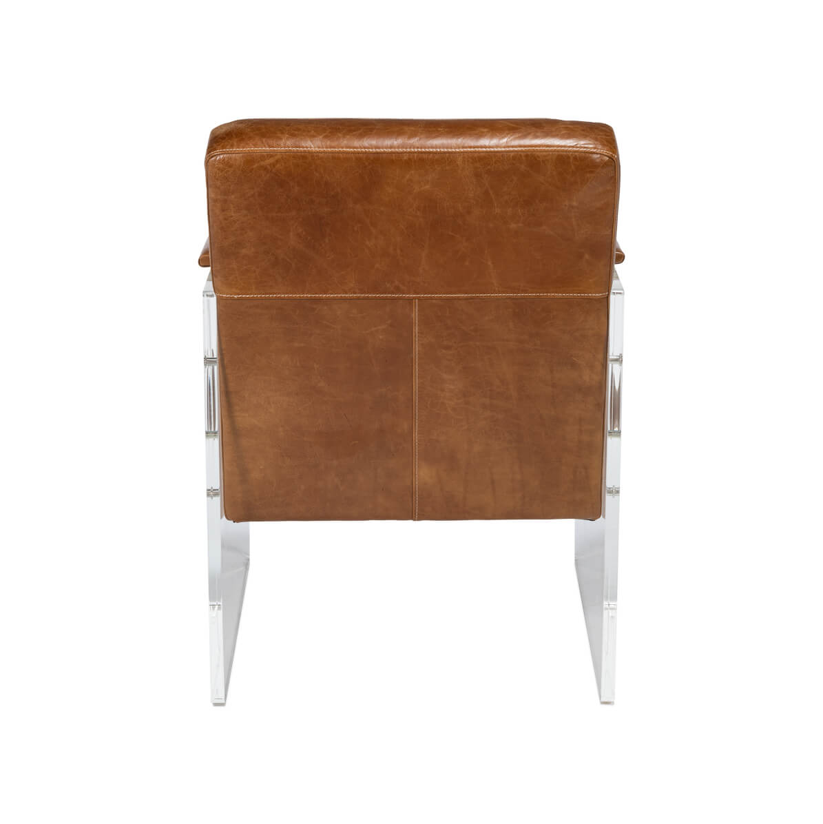 Modern Brown Leather and Lucite Armchair - English Georgian America