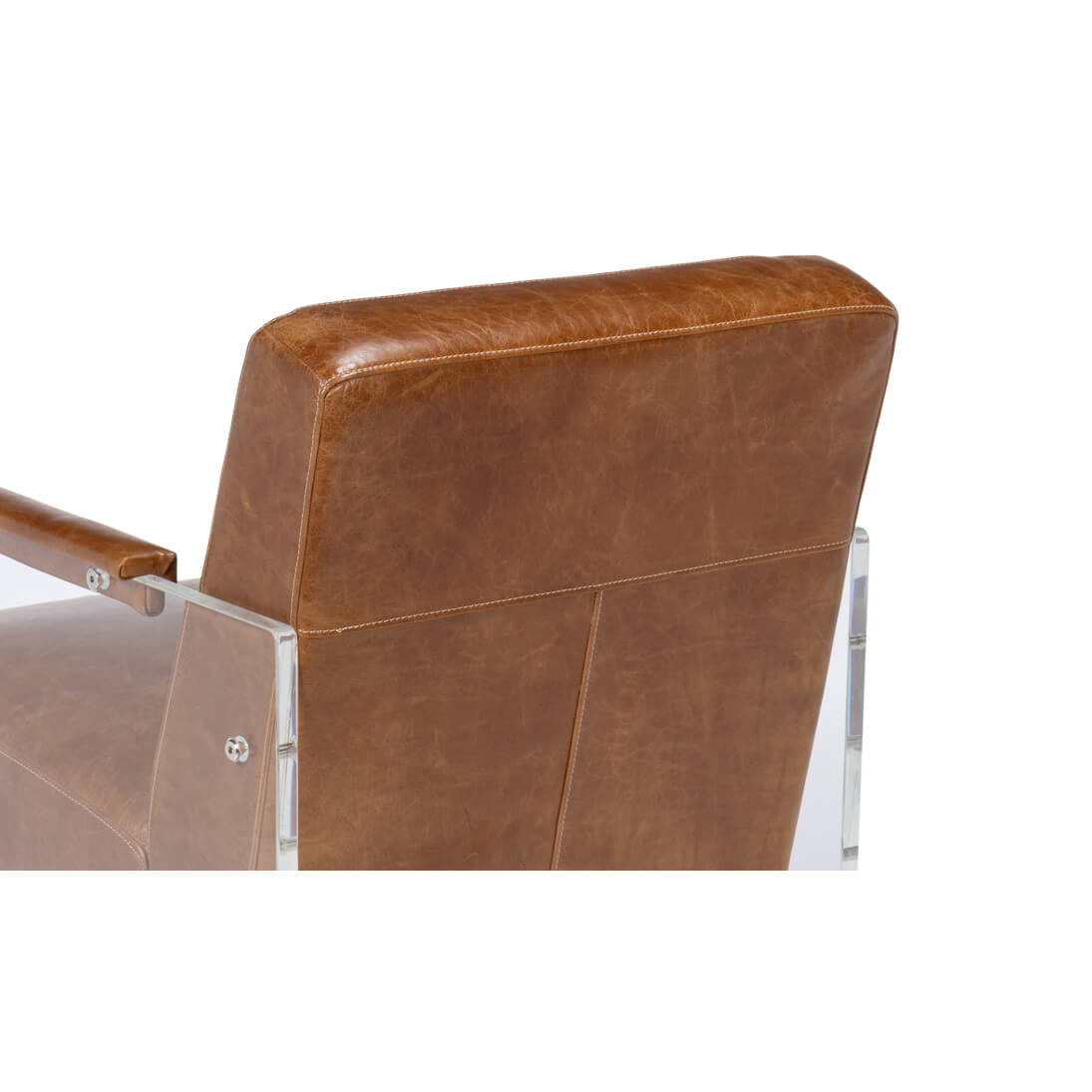 Modern Brown Leather and Lucite Armchair - English Georgian America