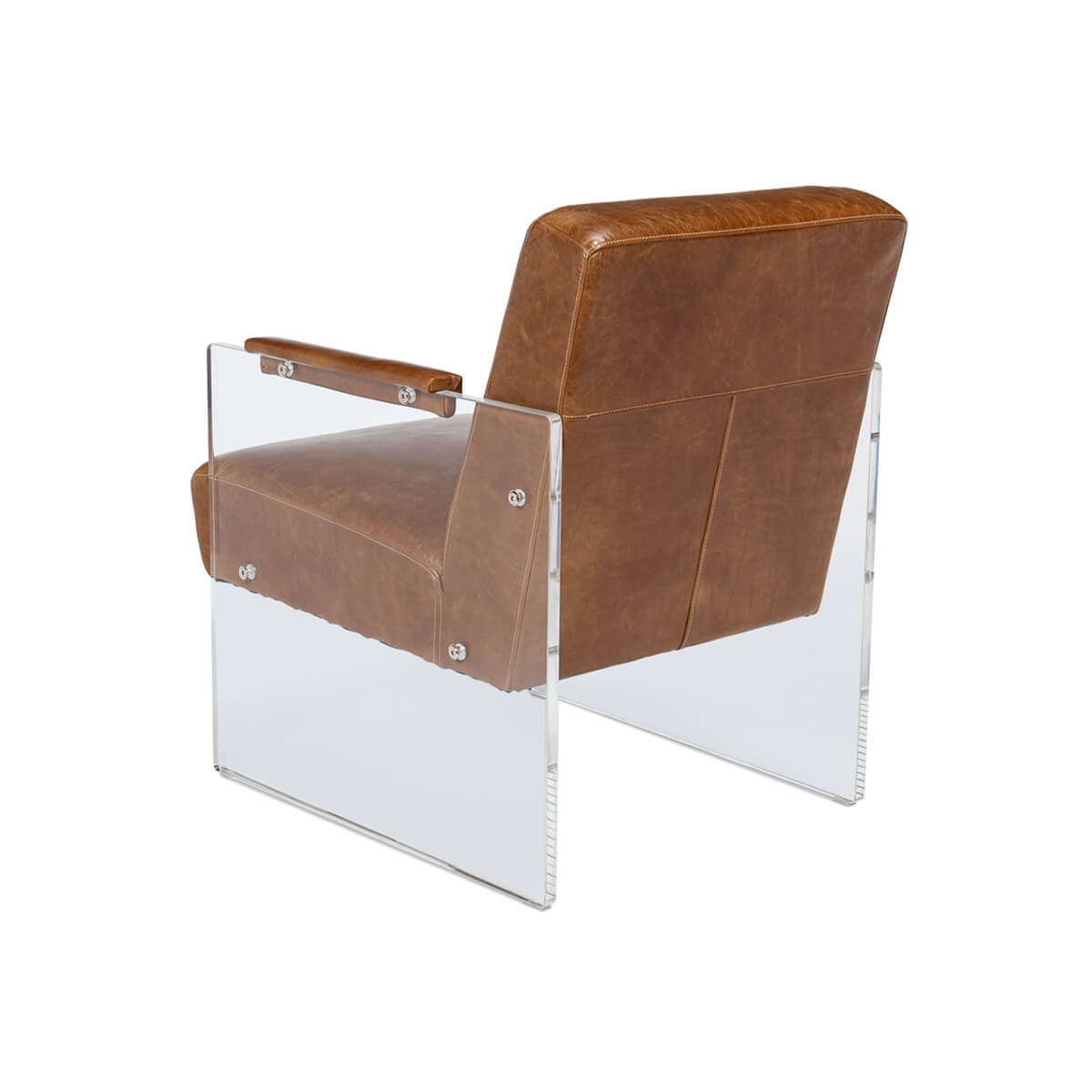 Modern Brown Leather and Lucite Armchair - English Georgian America