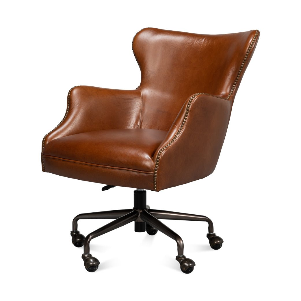 Modern Brown Leather Desk Chair - English Georgian America