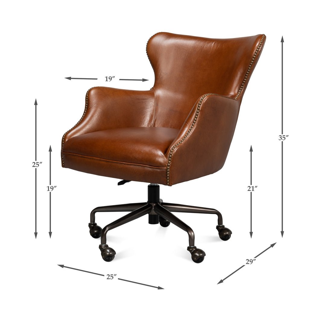 Modern Brown Leather Desk Chair - English Georgian America