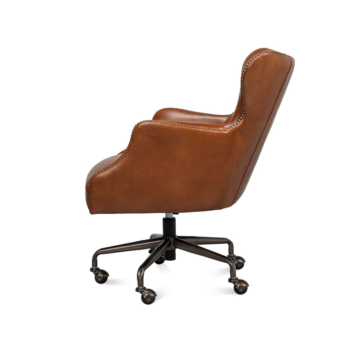 Modern Brown Leather Desk Chair - English Georgian America