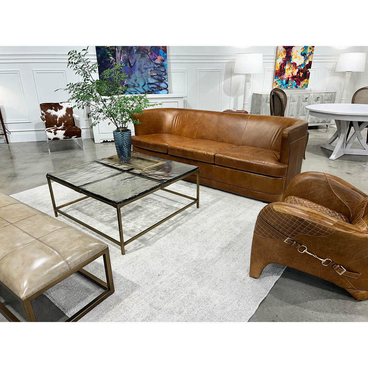 Modern Brown Leather Sofa - English Georgian America