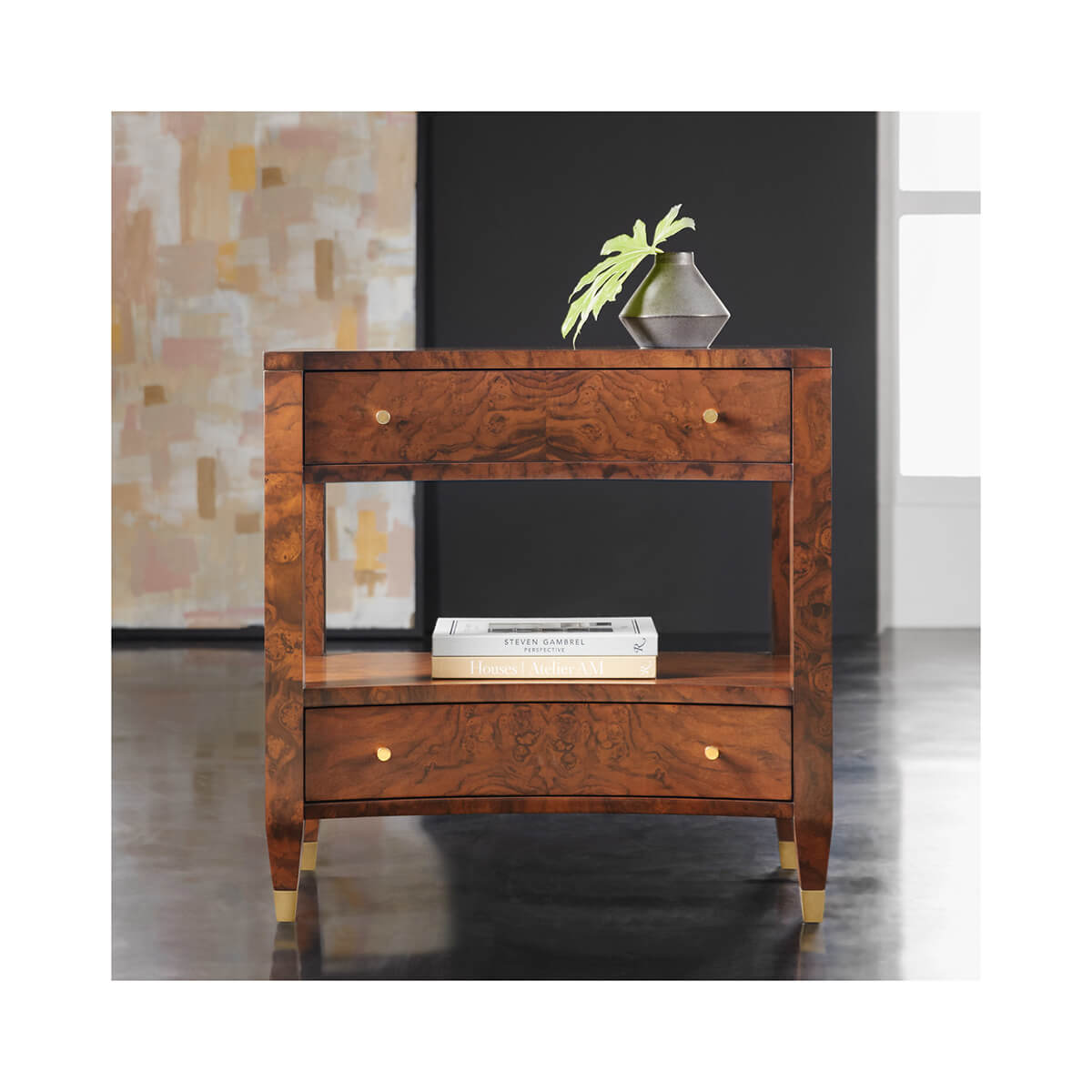 Modern Burl Nightstand - English Georgian America