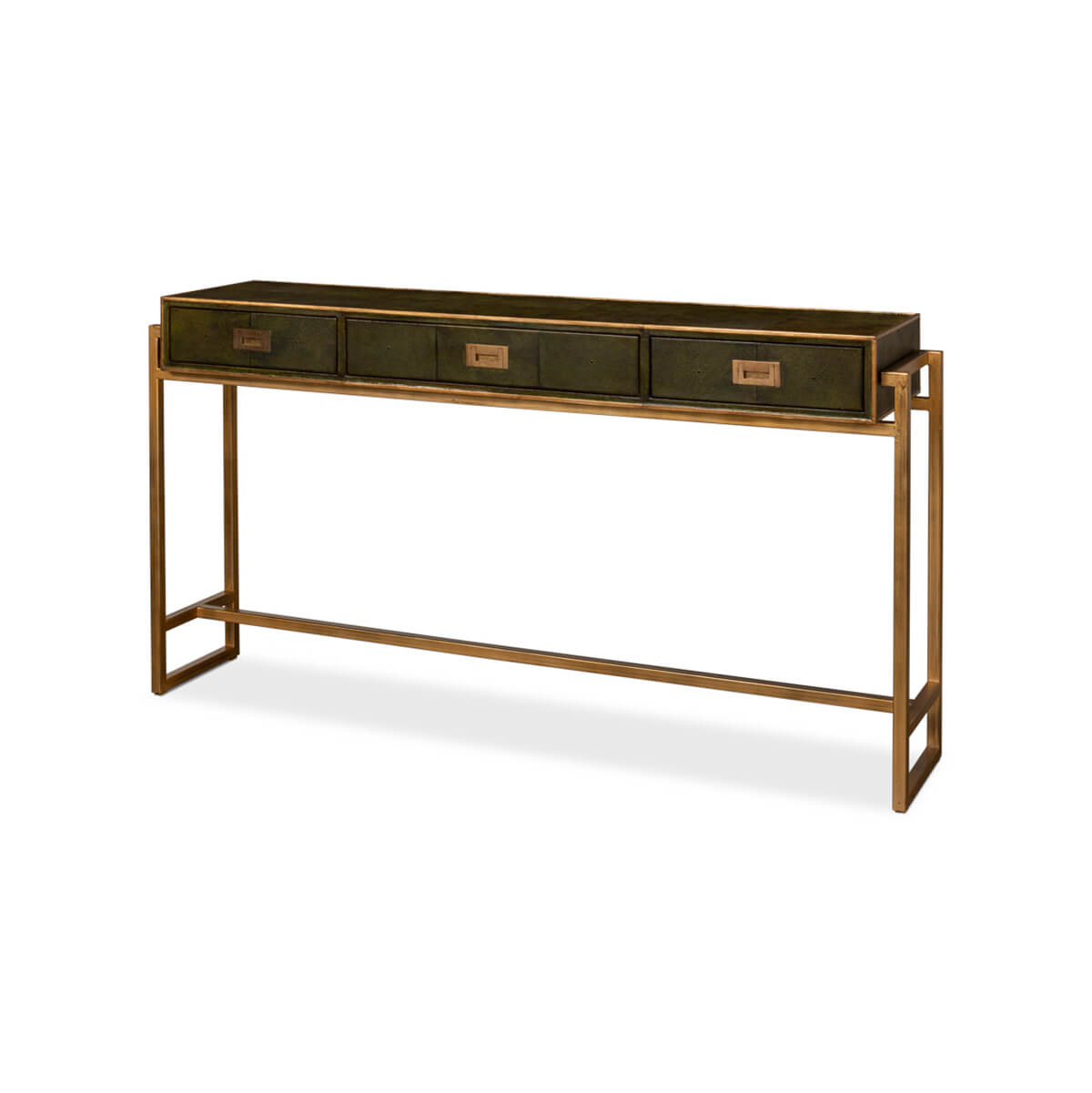 Modern Campaign Green Leather Wrapped Console Table - English Georgian America