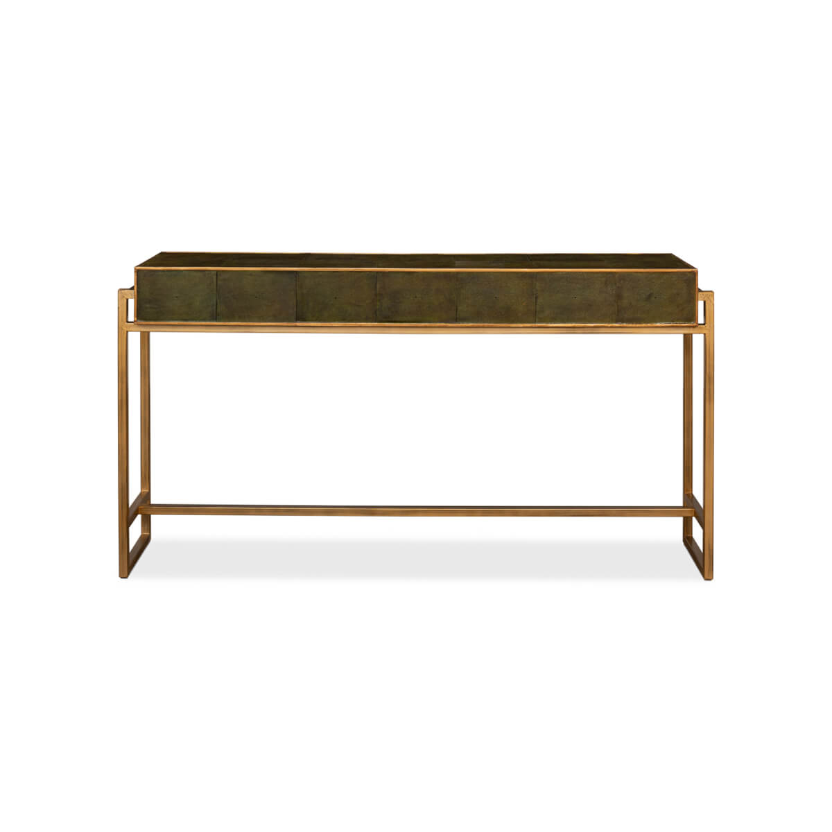 Modern Campaign Green Leather Wrapped Console Table - English Georgian America