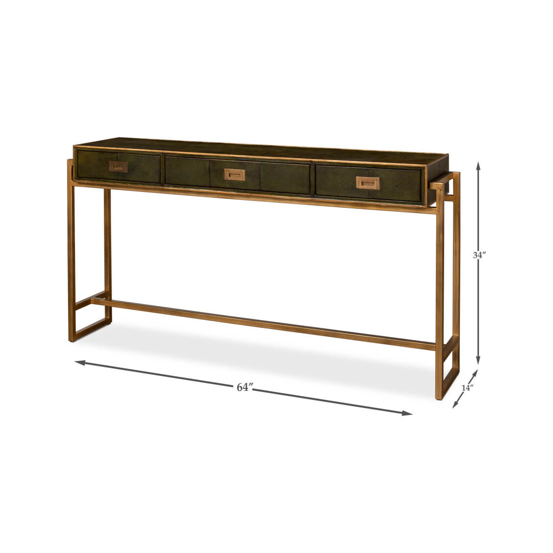 Modern Campaign Green Leather Wrapped Console Table - English Georgian America