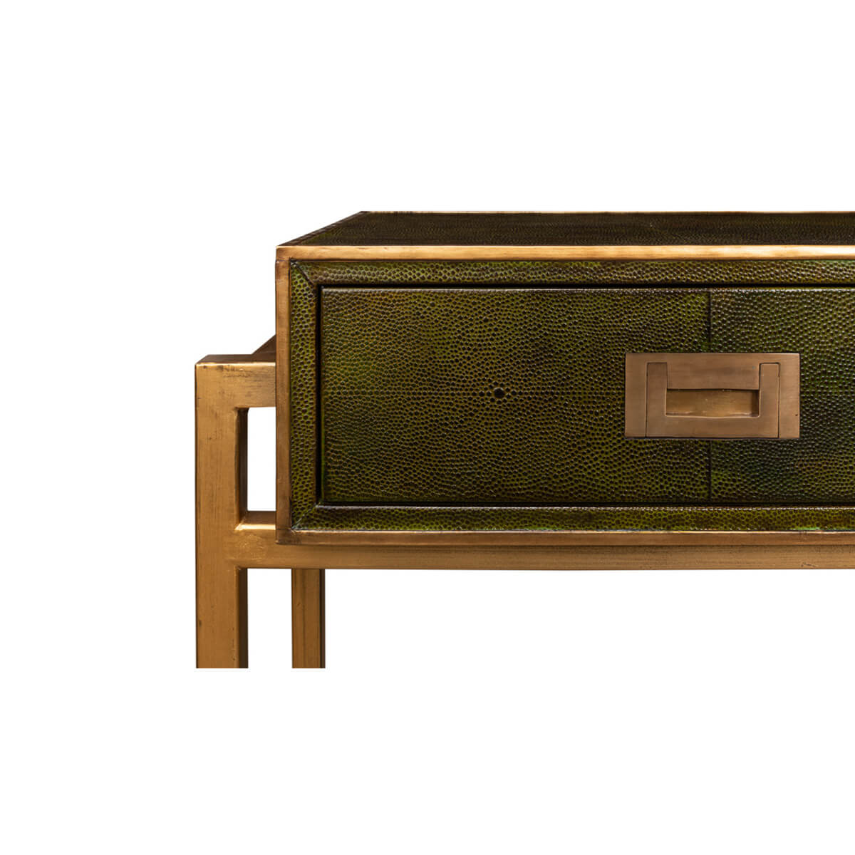Modern Campaign Green Leather Wrapped Console Table - English Georgian America