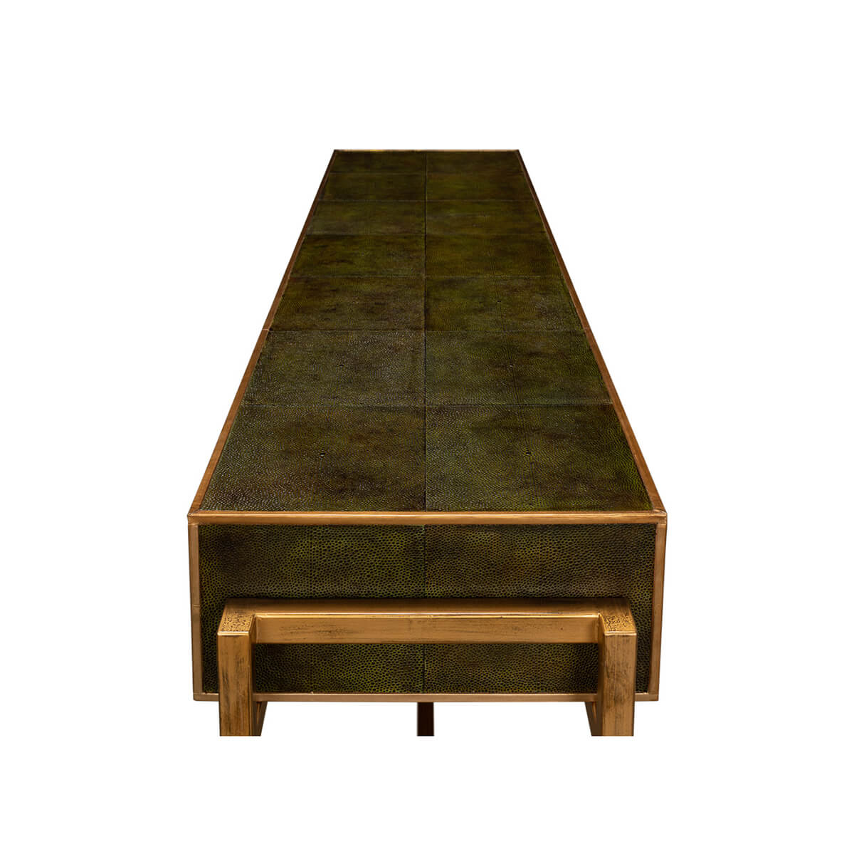 Modern Campaign Green Leather Wrapped Console Table - English Georgian America