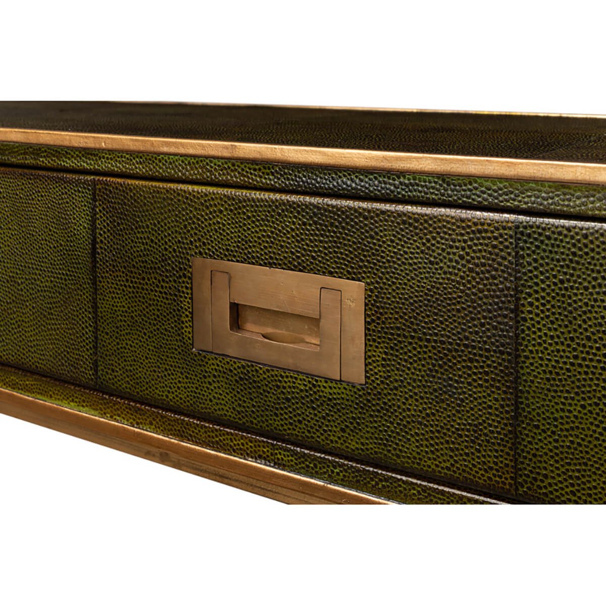 Modern Campaign Green Leather Wrapped Console Table - English Georgian America