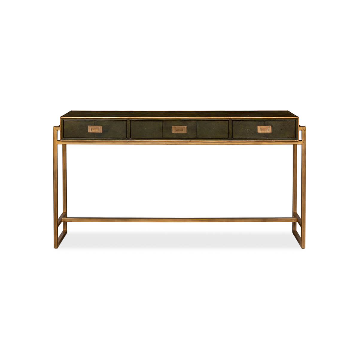 Modern Campaign Green Leather Wrapped Console Table - English Georgian America