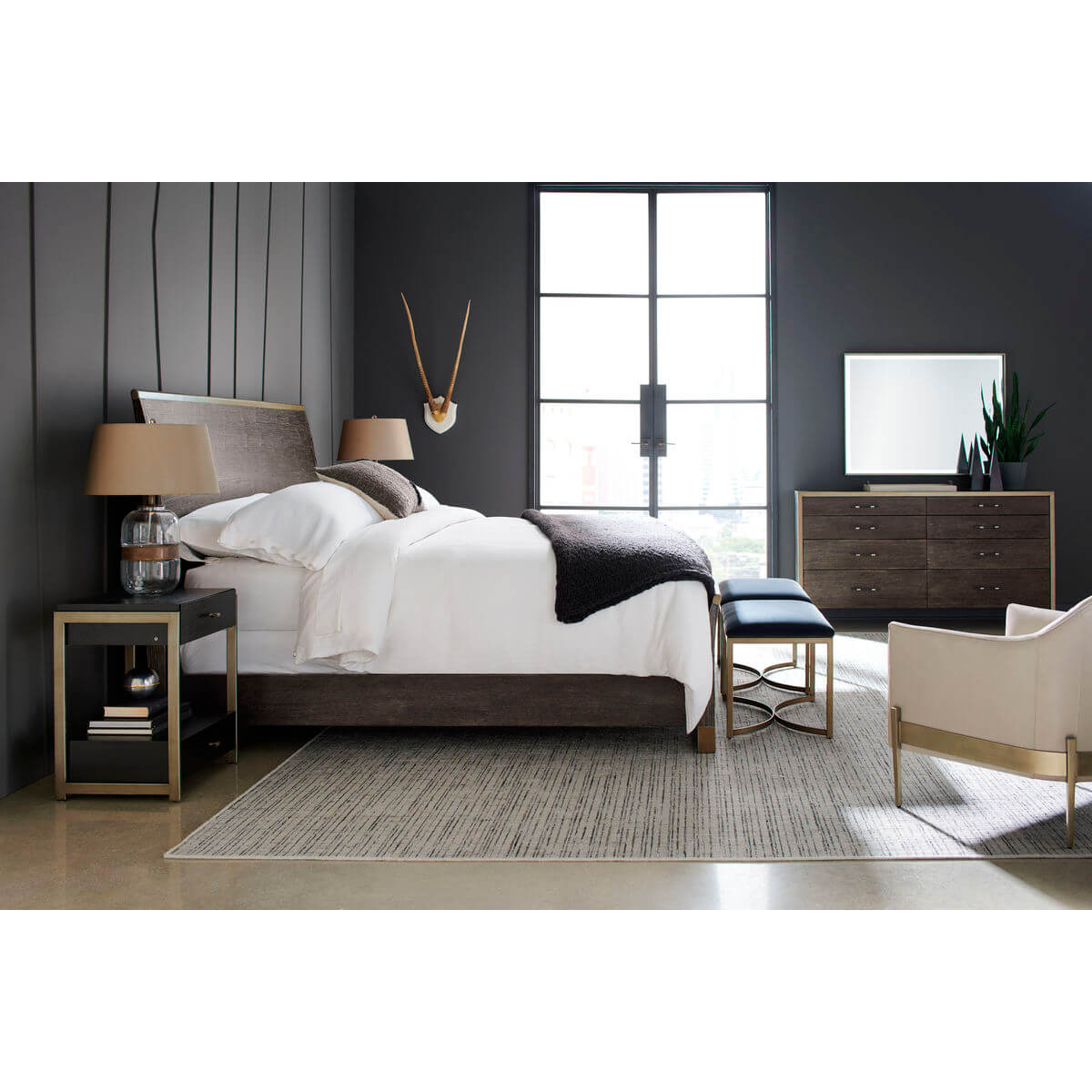 Modern Cerused Oak Queen Bed - English Georgian America
