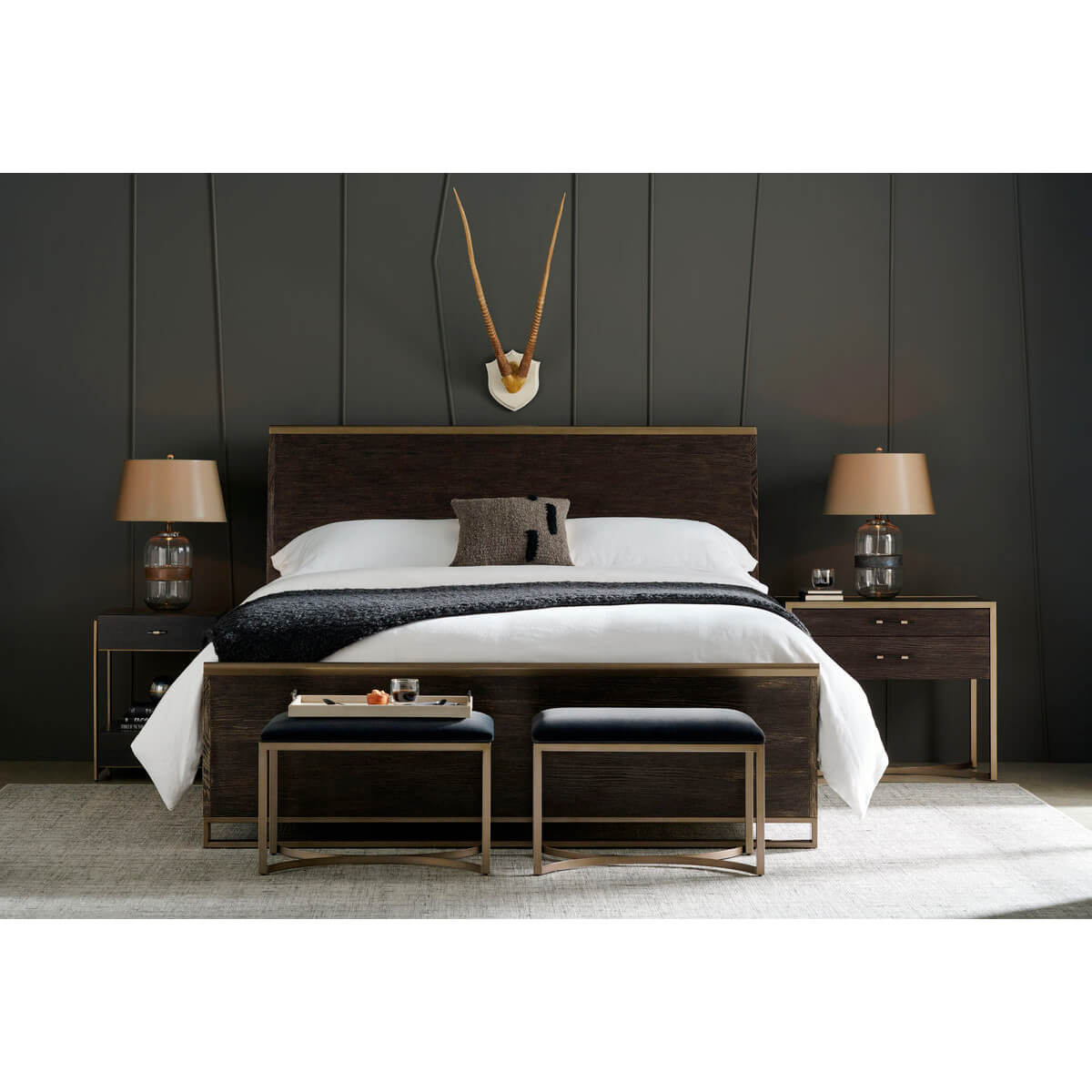 Modern Cerused Oak Queen Bed - English Georgian America