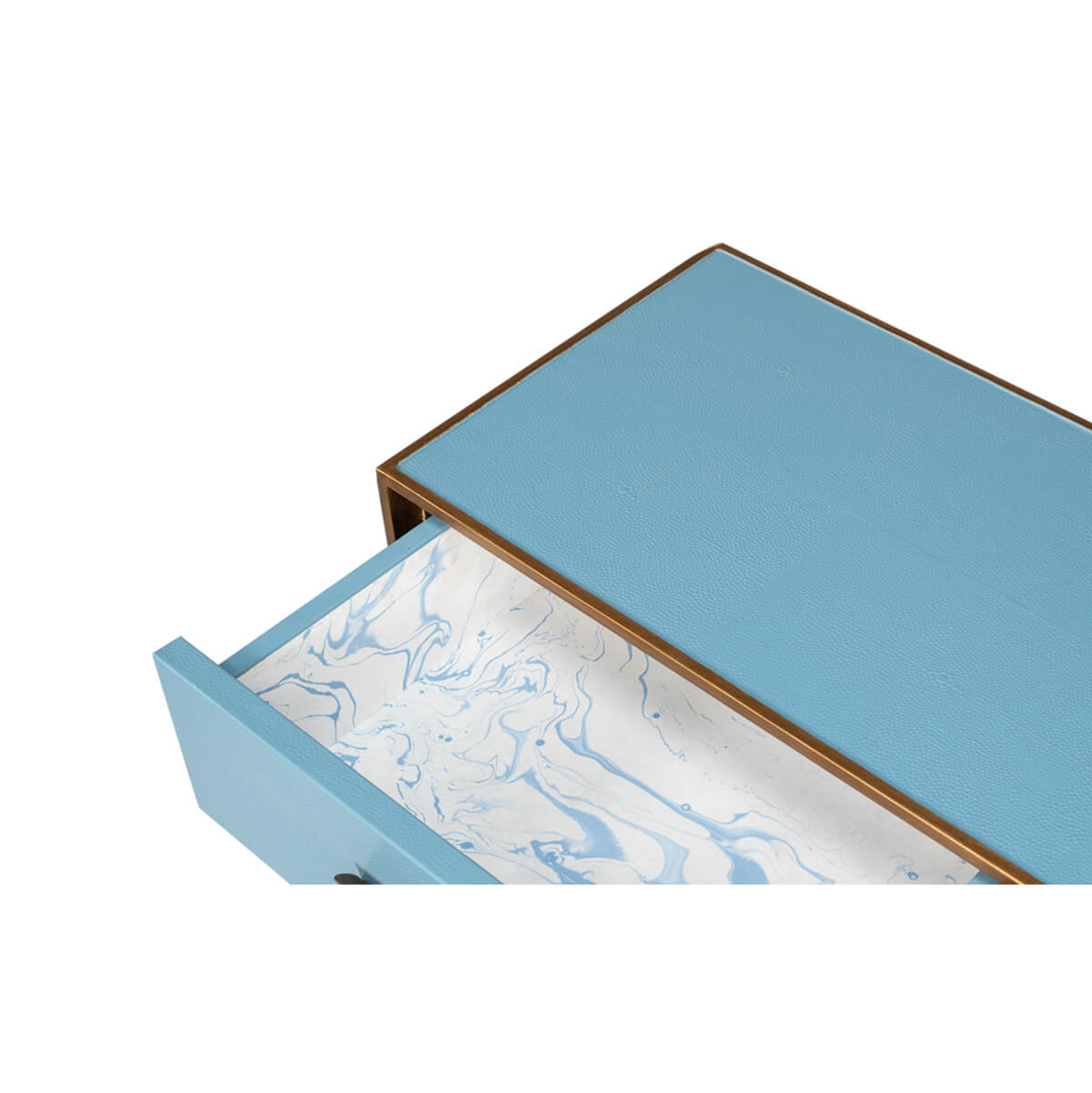 Modern Chambray Blue Leather Wrapped Console - English Georgian America