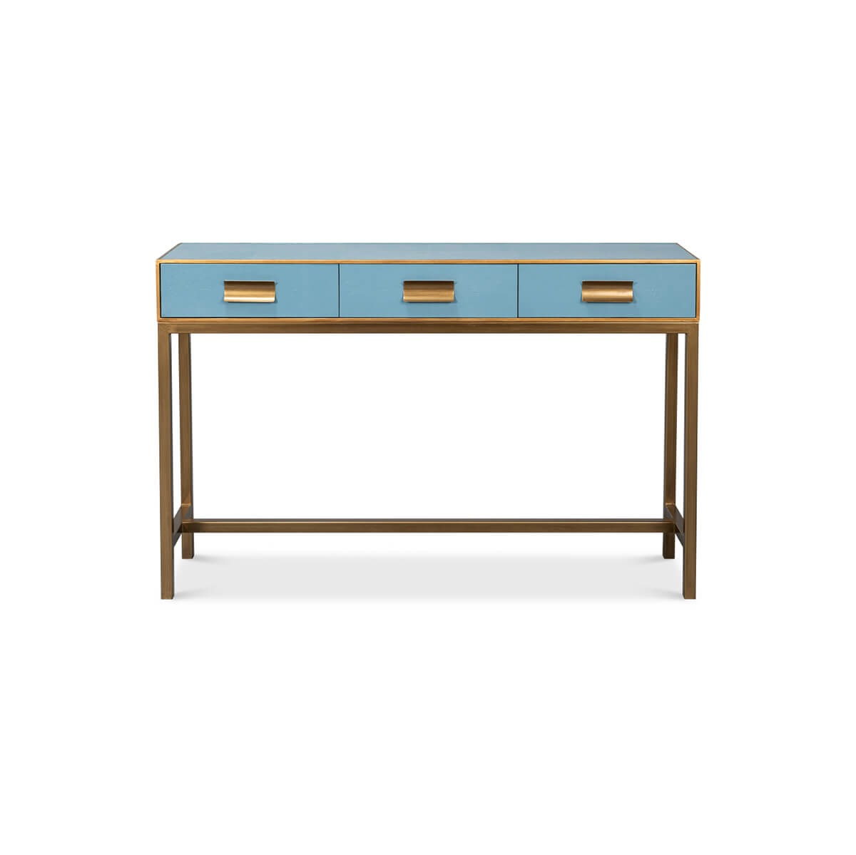 Modern Chambray Blue Leather Wrapped Console - English Georgian America