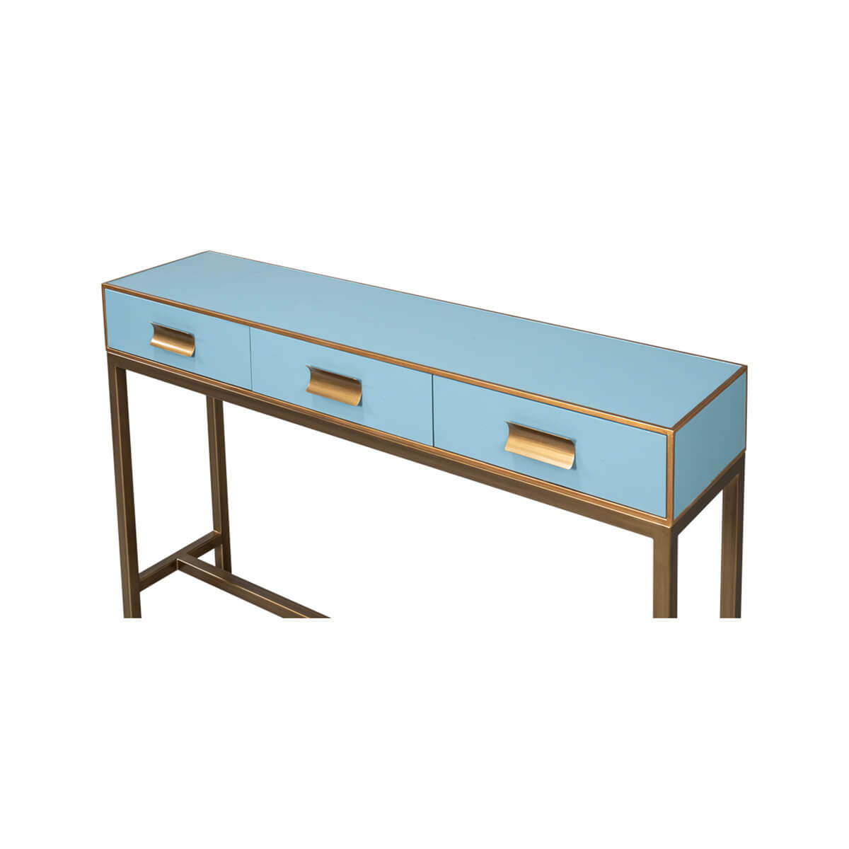 Modern Chambray Blue Leather Wrapped Console - English Georgian America
