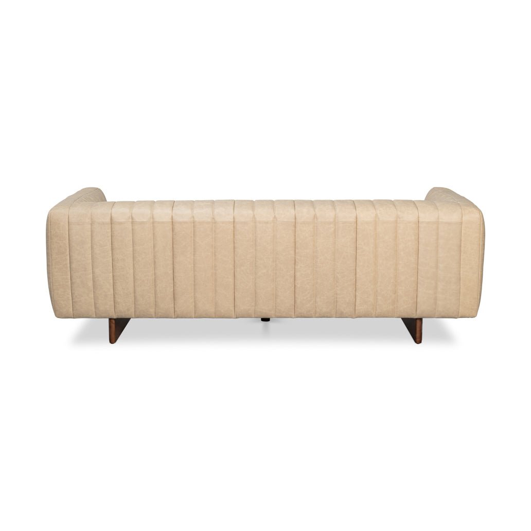 Modern Channel Tufted White Leather Sofa - English Georgian America