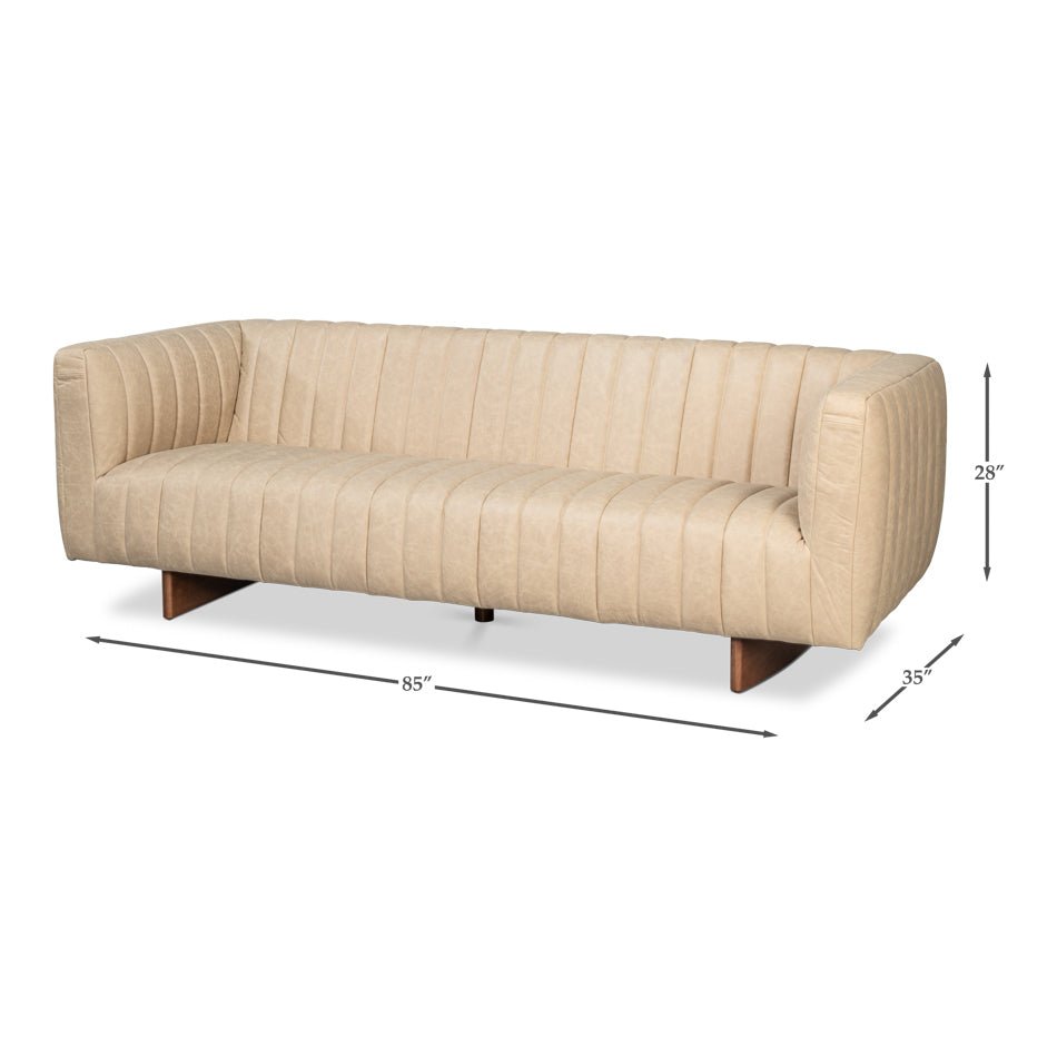 Modern Channel Tufted White Leather Sofa - English Georgian America